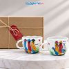 Set Quà Tặng 2 Ly Sứ Vẽ Tay Họa Tiết Cô Gái Áo Dài