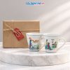 Set Quà Tặng 2 Ly Sứ Men Bóng Vẽ Cô Gái Áo Dài
