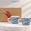Set Quà Tặng 2 Ly Sứ Vẽ Tay Họa Tiết Cá Nhỏ Cổ Điển