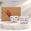 Set Quà Tặng 2 Ly Sứ Vẽ Tay Họa Tiết Cá Nhỏ