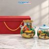 Set Quà Tặng Bình Hoa Và Hũ Mứt Gốm Bát Tràng Vẽ Đồng Quê