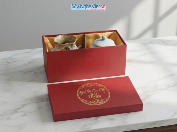 Set Quà Tặng Bình Hoa Và Hũ Mứt Gốm Bát Tràng Vẽ Đồng Quê