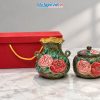 Set Quà Tặng Bình Hoa Và Hũ Mứt Gốm Bát Tràng Vẽ Hoa Hồng
