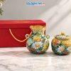 Set Quà Tặng Bình Hoa Và Hũ Mứt Gốm Bát Tràng Vẽ Hoa Cúc