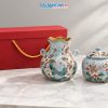 Set Quà Tặng Bình Hoa Và Hũ Mứt Gốm Bát Tràng Vẽ Hoa Đào Trắng