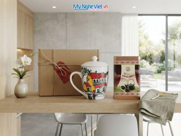 Set Quà Tặng Ly Sứ Phong Cảnh Việt Nam & Trà Olong Cao Cấp