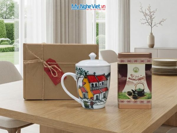 Set Quà Tặng Ly Sứ Phong Cảnh Việt Nam & Trà Olong Cao Cấp