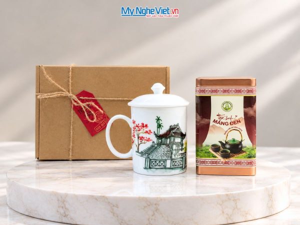 Set Quà Tặng Ly Sứ Phong Cảnh Phố Cổ Việt Nam & Trà Olong Cao Cấp