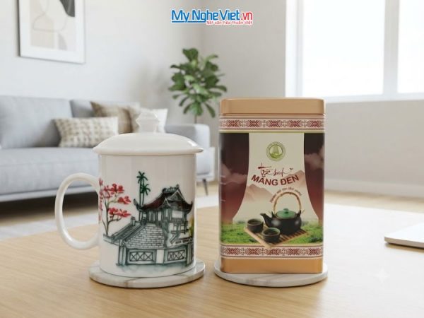 Set Quà Tặng Ly Sứ Phong Cảnh Phố Cổ Việt Nam & Trà Olong Cao Cấp