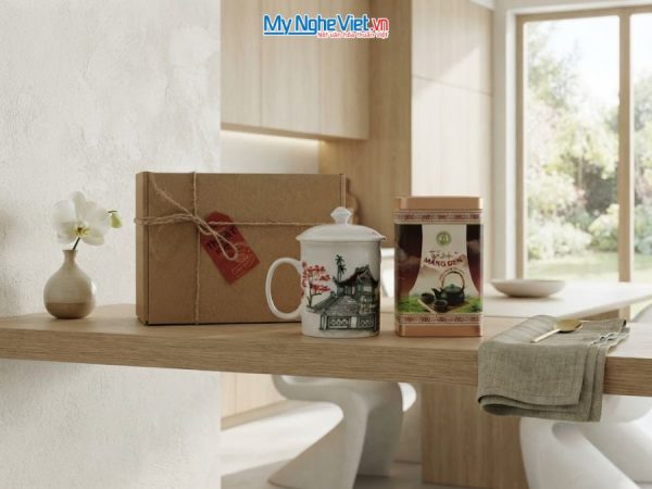 Set Quà Tặng Ly Sứ Phong Cảnh Phố Cổ Việt Nam & Trà Olong Cao Cấp