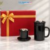 Set Quà Tặng Phin Cà Phê Và Ly Lọc Trà Gốm Màu Đen Vẽ Hoa