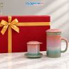 Set Quà Tặng Phin Cà Phê Và Ly Lọc Trà Gốm Màu Hồng Nhạt