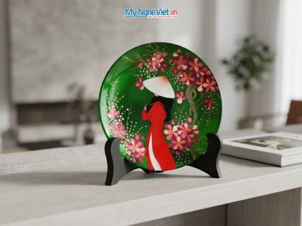 Tranh Đĩa Cô Gái Áo Dài Hoa Đào