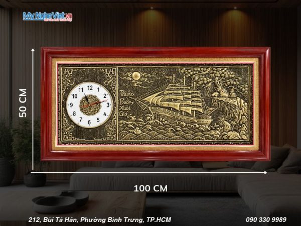 Tranh đồng hồ giả cổ Thuận Buồm Xuôi Gió 50x100 cm MNV-DD510 đúc đồng Đại Bái Mỹ Nghệ Việt