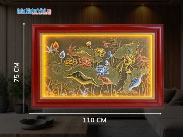 Tranh đồng giả cổ hoa sen có đèn LED 75x110cm TD75110 đúc đồng Đại Bái Mỹ Nghệ Việt