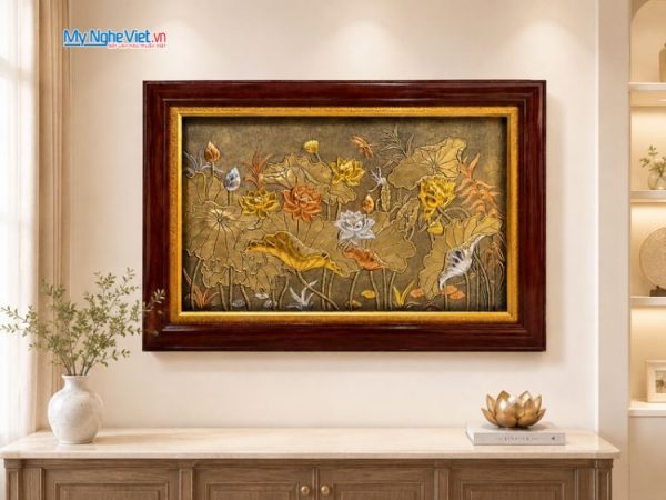Tranh đồng giả cổ hoa sen 75x120cm TD75120 đúc đồng Đại Bái Mỹ Nghệ Việt