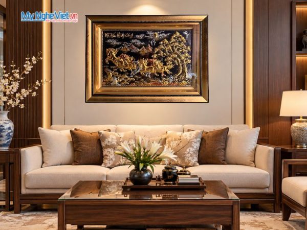 Tranh đồng Mã Đáo Thành Công nền đen 62x88cm HTD688.1 đúc đồng Đại Bái Mỹ Nghệ Việt