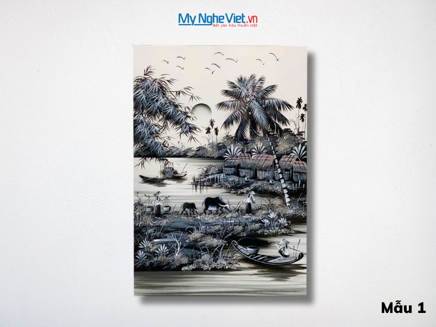 Tranh Sơn Mài Đồng Quê Trắng Đen