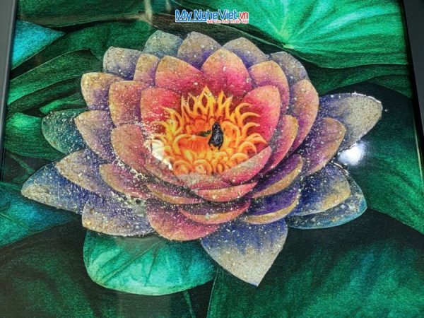 Tranh Sơn Mài Hoa Sen Hồng Cẩn Trứng