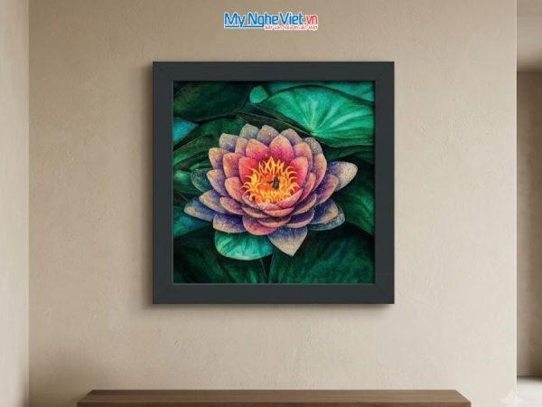 Tranh Sơn Mài Hoa Sen Hồng Cẩn Trứng