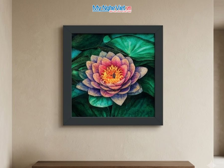 Tranh Sơn Mài Hoa Sen Hồng Cẩn Trứng