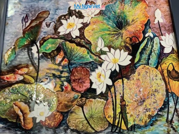 Tranh Sơn Mài Hoa Sen Đa Sắc Vẽ Tay