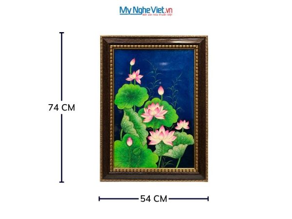 Tranh Sơn Mài Hoa Sen Đắp Nổi Nền Xanh