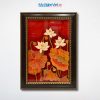 Tranh Sơn Mài Hoa Sen Đắp Nổi Nền Đỏ