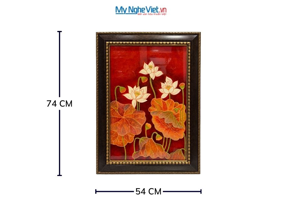 Tranh Sơn Mài Hoa Sen Đắp Nổi Nền Đỏ