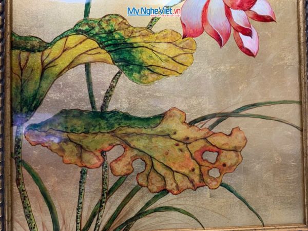 Tranh Sơn Mài Hoa Sen Hồng Dát Vàng