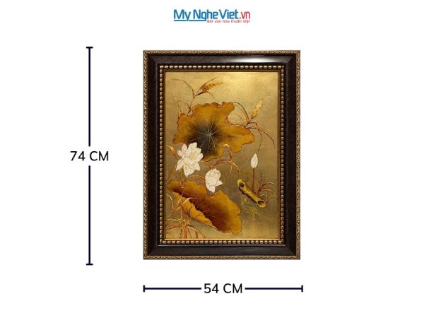 Tranh Sơn Mài Hoa Sen Trắng Dát Vàng