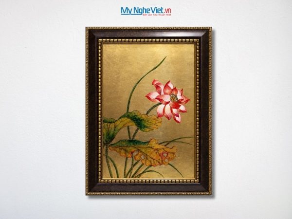 Tranh Sơn Mài Hoa Sen Hồng Dát Vàng