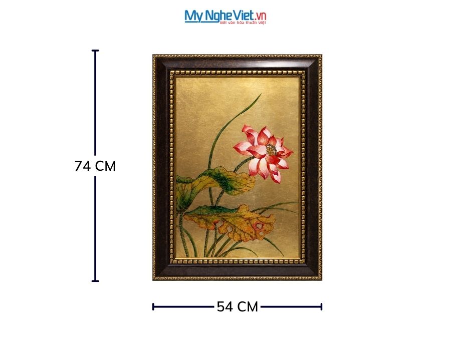 Tranh Sơn Mài Hoa Sen Hồng Dát Vàng