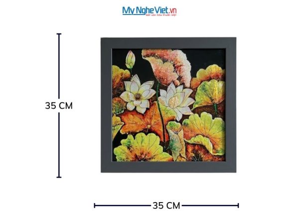Tranh Sơn Mài Hoa Sen Dát Bạc Nền Đen
