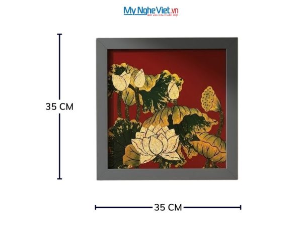 Tranh Sơn Mài Hoa Sen Vẽ Tay Nền Đỏ
