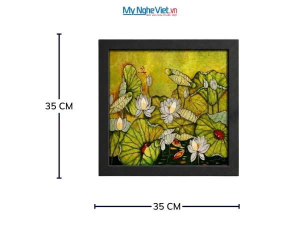 Tranh Sơn Mài Hoa Sen Dát Bạc Nền Vàng