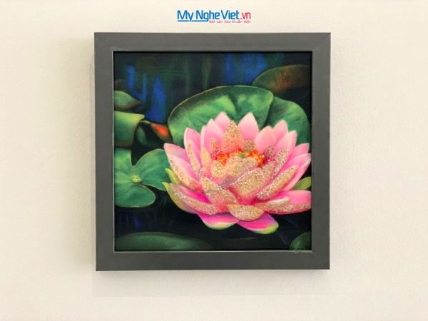 Tranh Sơn Mài Hoa Sen Hồng Cẩn Trứng