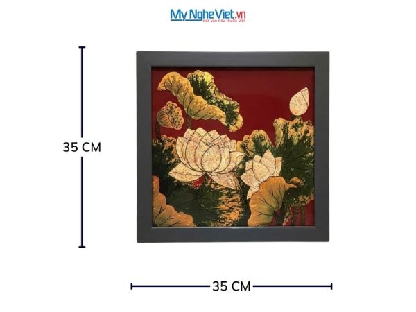 Tranh Sơn Mài Hoa Sen Vẽ Tay Nền Đỏ