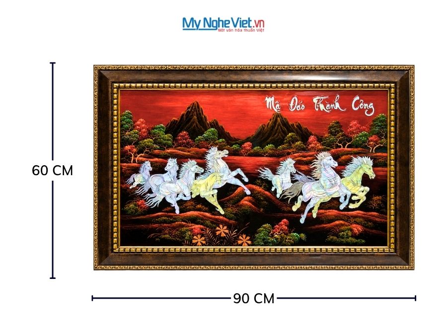 Tranh Sơn Mài Mã Đáo Thành Công Cẩn Ốc Nền Ấm